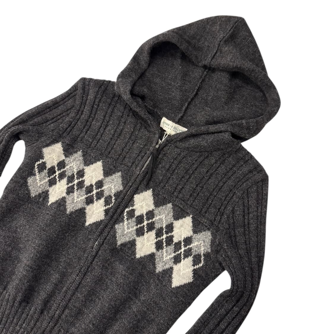 LYNN HOLLYN 아가일 울 후드 집업 자켓 차콜 상품이미지3