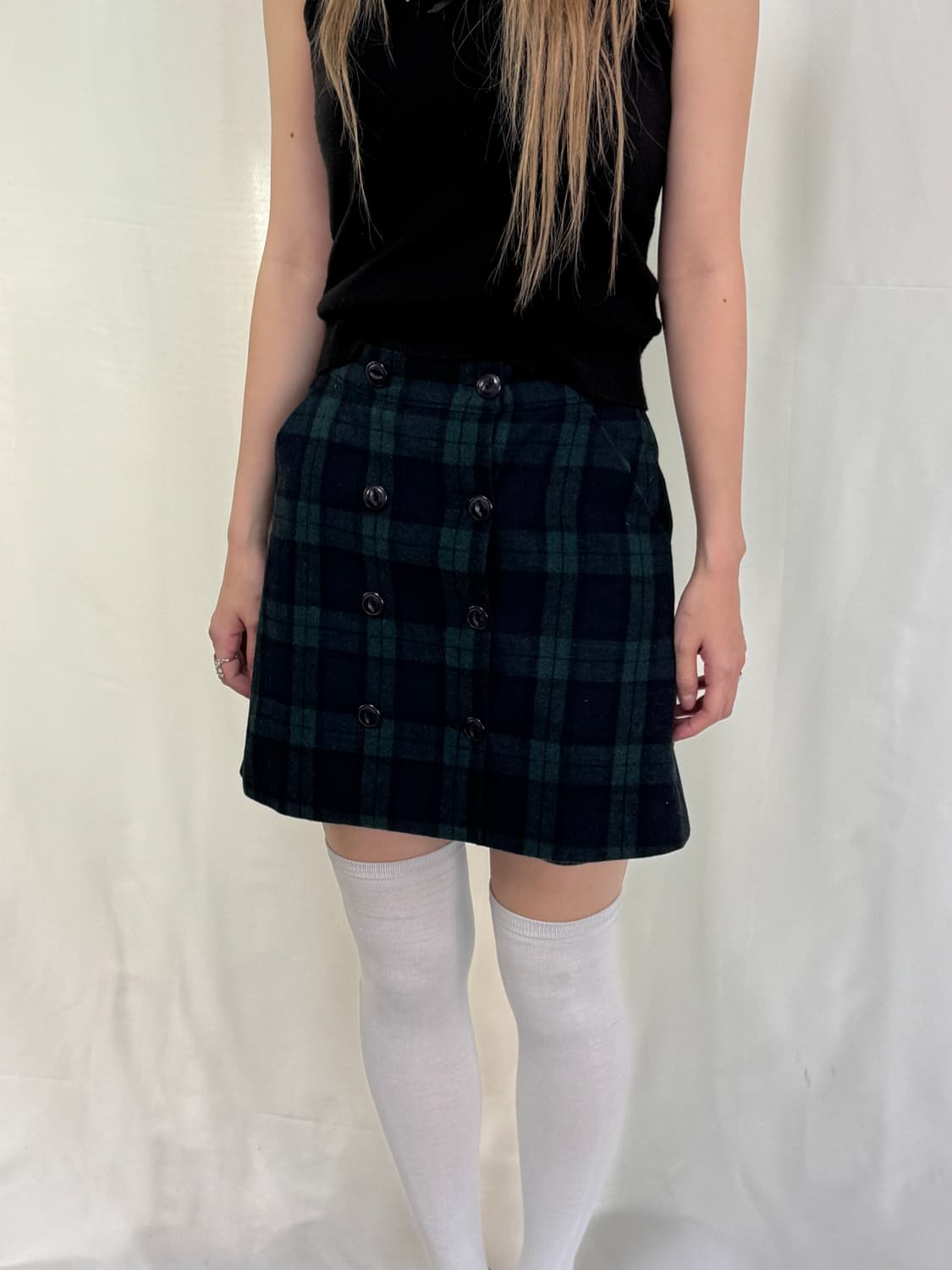 미스치프 버튼 체크 스커트 상품이미지4