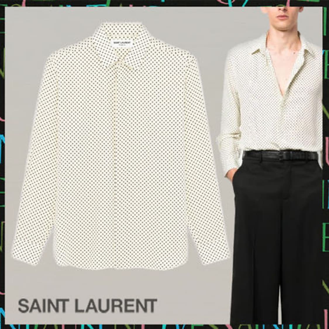 [BTS 지민님 착용] 생로랑 23AW 크레페 실크 폴카 닷 셔츠 상품이미지3