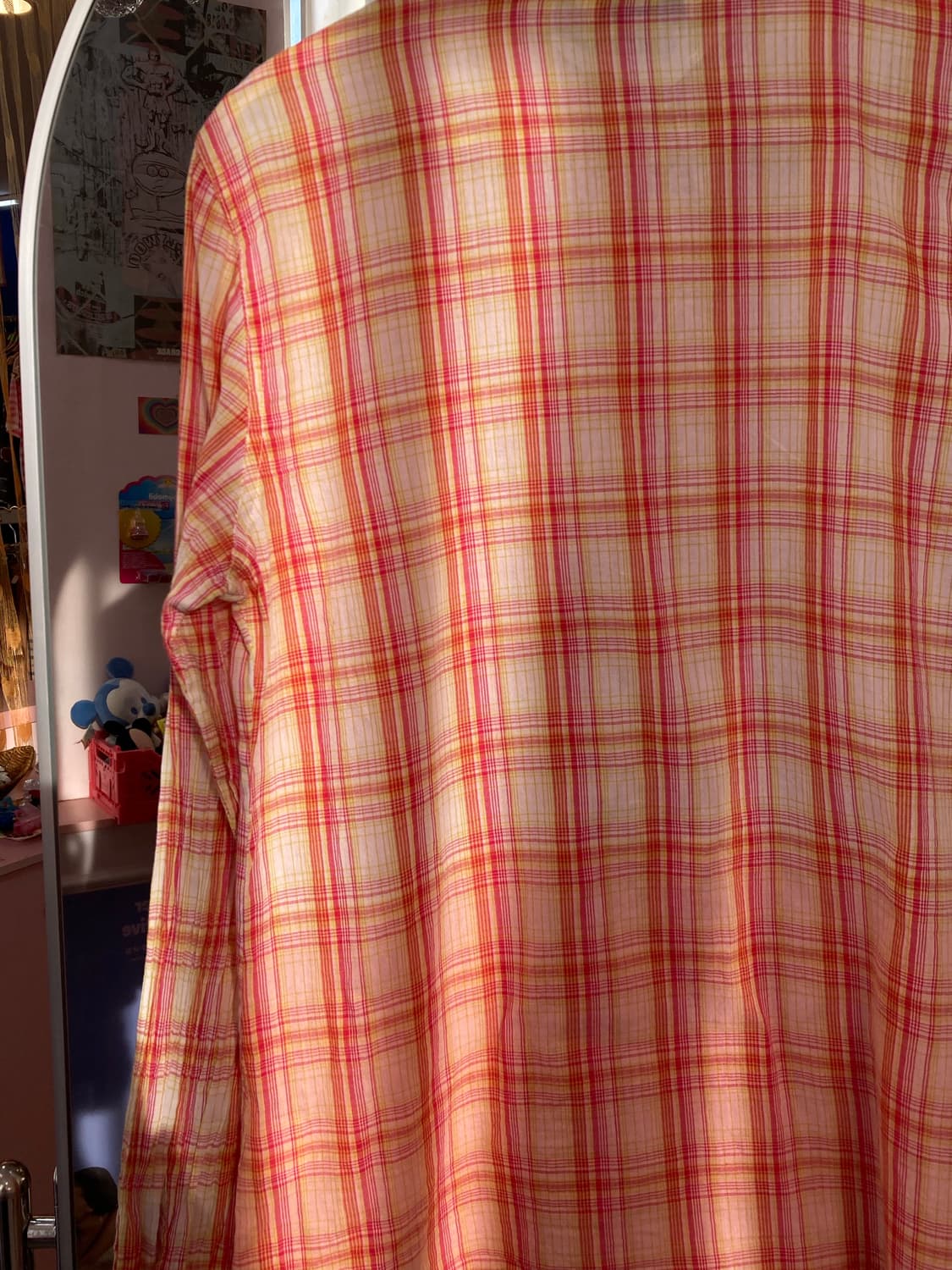 빈티지 오렌지핑크 코튼 100 체크 셔츠 상품이미지7