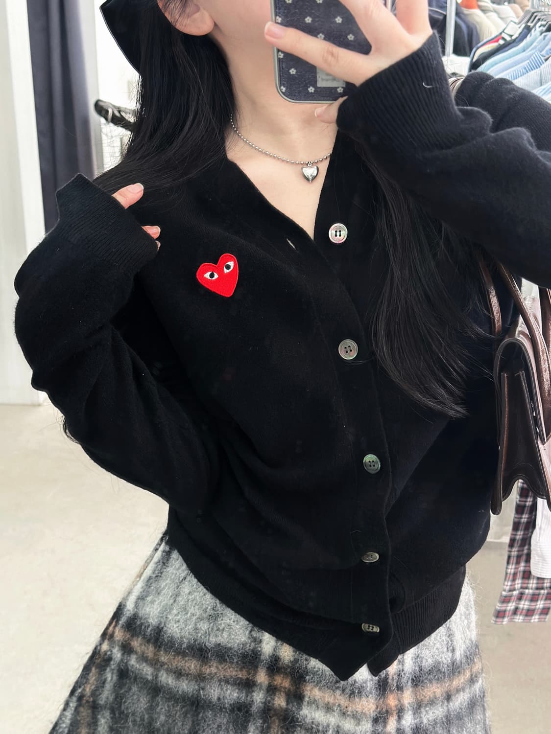 꼼데가르송 레드와펜 블랙 V넥 울 가디건  상품이미지1