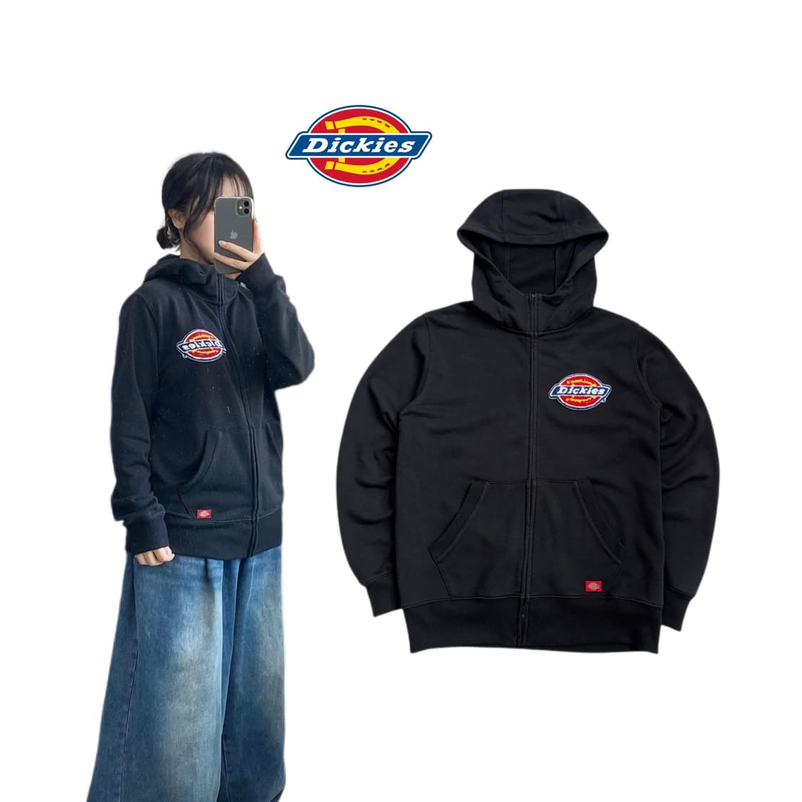 디키즈 빅로고 스케이터 풀오버 후드집업 블랙 상품이미지1