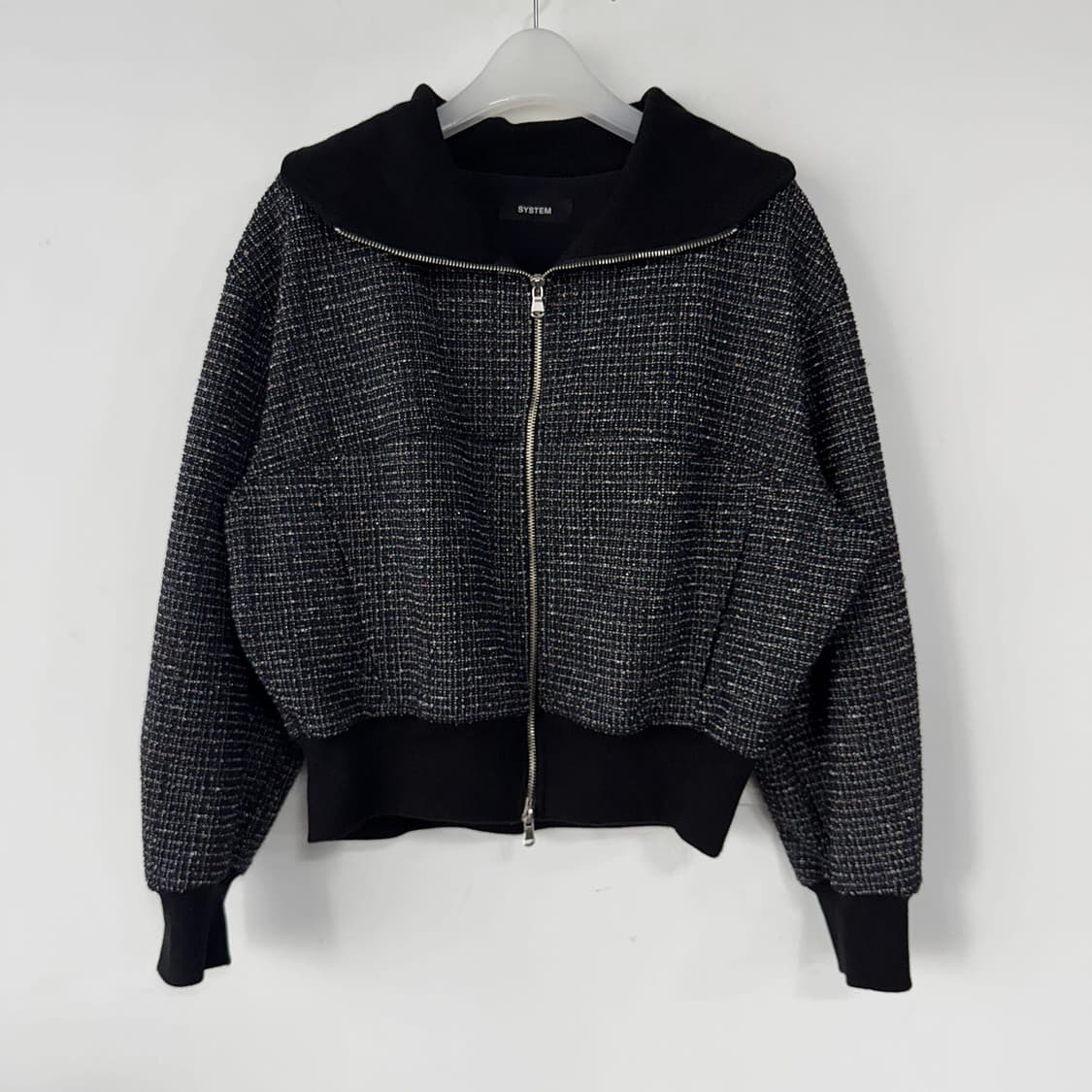 시스템 자수 세일러 칼라 트위드 집업 상품이미지2