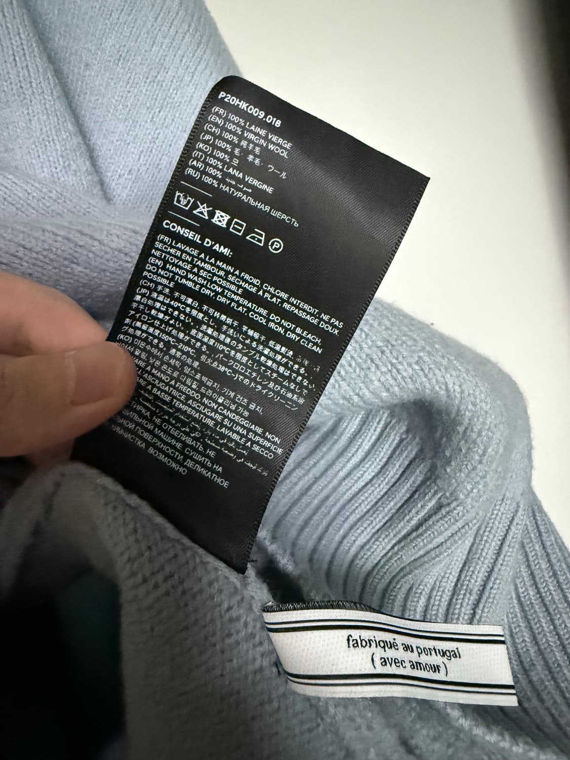 아미 빅 하트 로고 오버사이즈 인타르시아 스웨터 스틸 블루 AMI de 상품이미지4