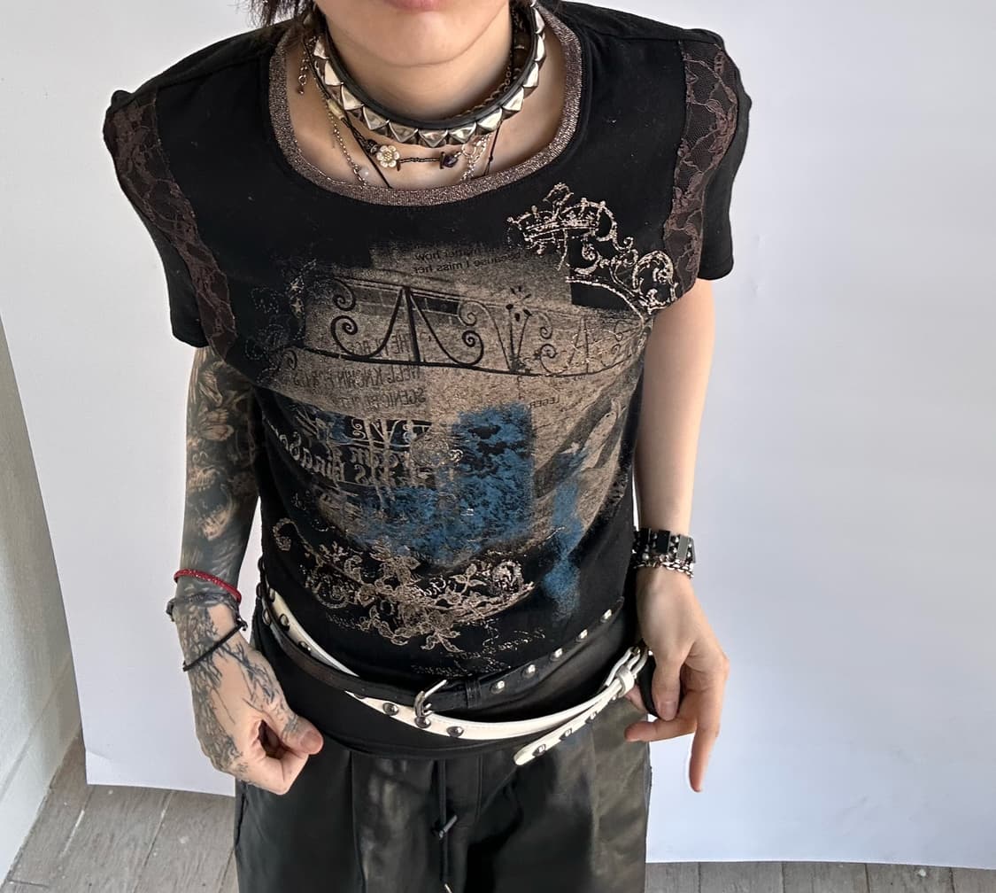 Y2K style vintage print punk 1/2 t 상품이미지1