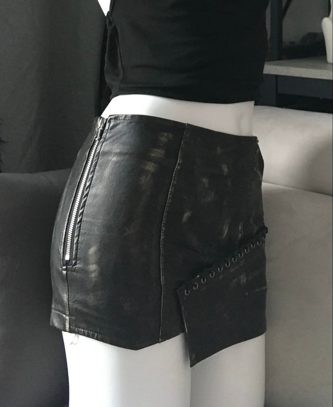 vintage 레더 가죽 아이홀 왁스 포인트 로우라이즈 sk 상품이미지2