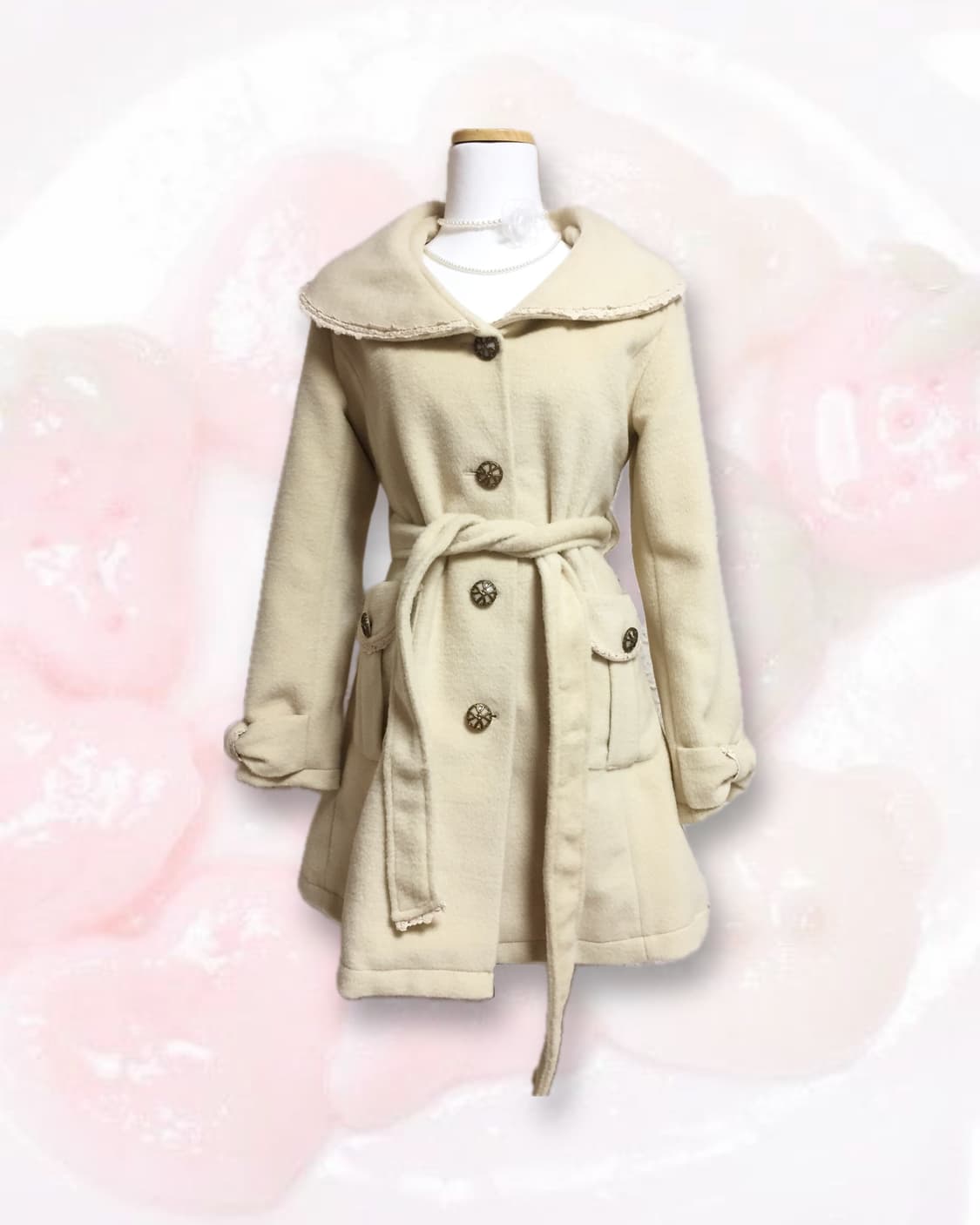 빈티지 엑시즈팜 라떼갸루 베이지 리본 코트 상품이미지1