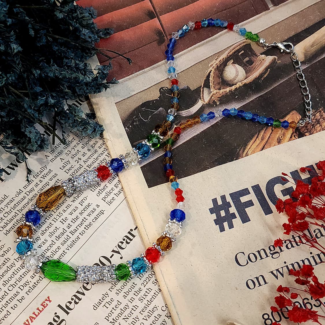 90s 프랑스 빈티지 목걸이 레인보우 스플래시 크리스탈 비즈 목걸이 상품이미지2