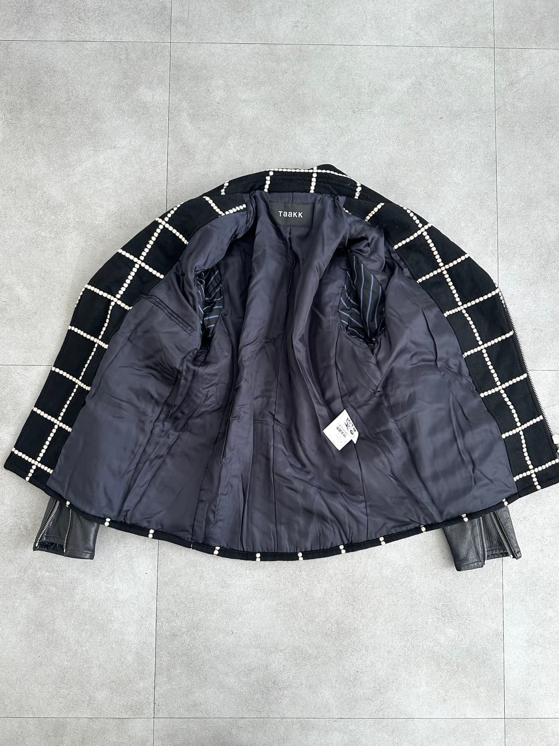 Taakk 타크 자수 체크 레더 라이더 자켓 상품이미지7