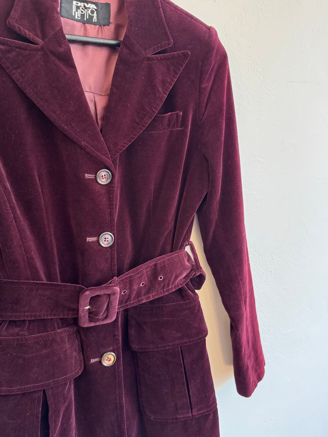 버건디 벨벳 벨티드 자켓 상품이미지3