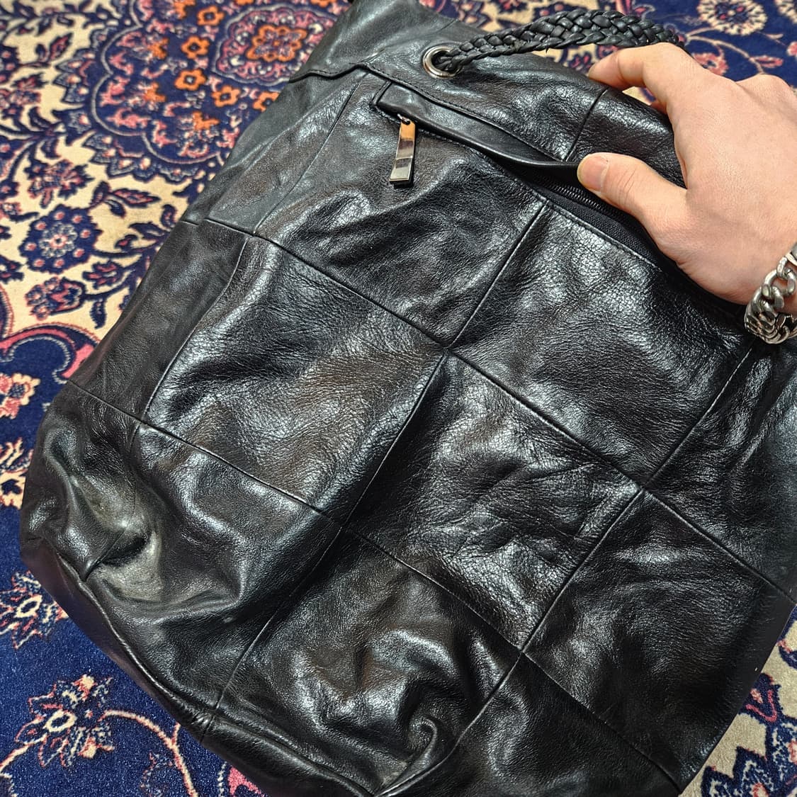 DALIFEAT 스터드 가죽 센터로고 보헤미안 토트백 상품이미지6