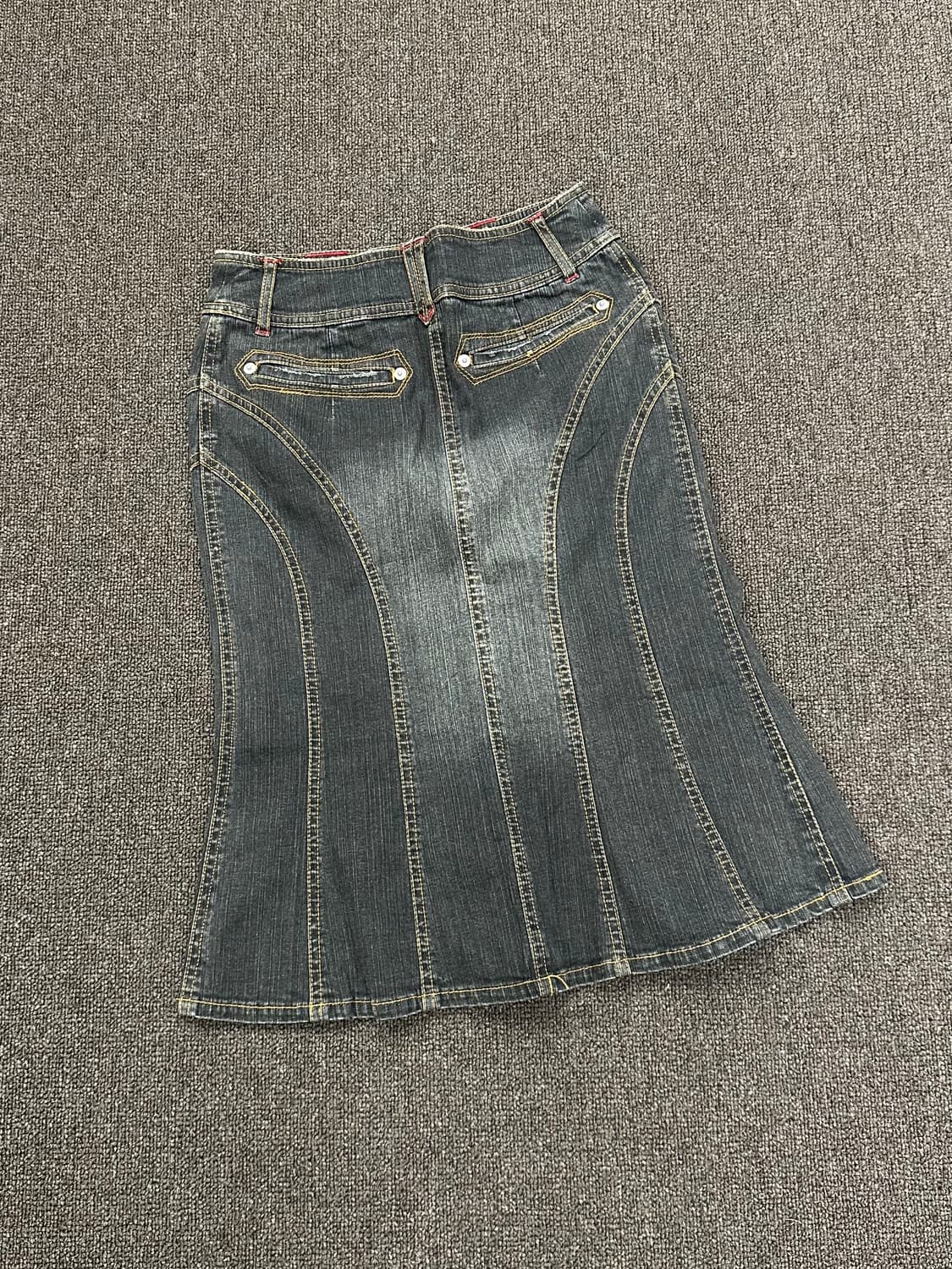87)Japanese vintage 워싱 스티치 미디 스커트 상품이미지3