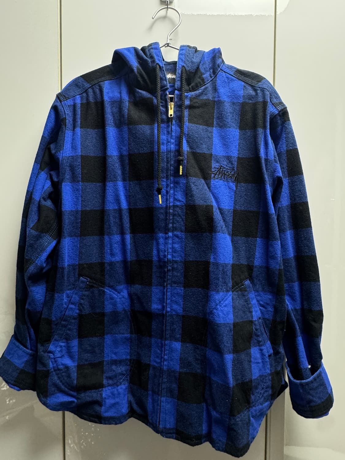 스투시 블루 깅엄체크 후드집업 상품이미지1