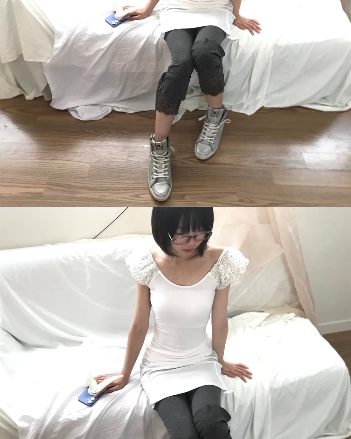 Loose neck spangle point puff top  상품이미지8