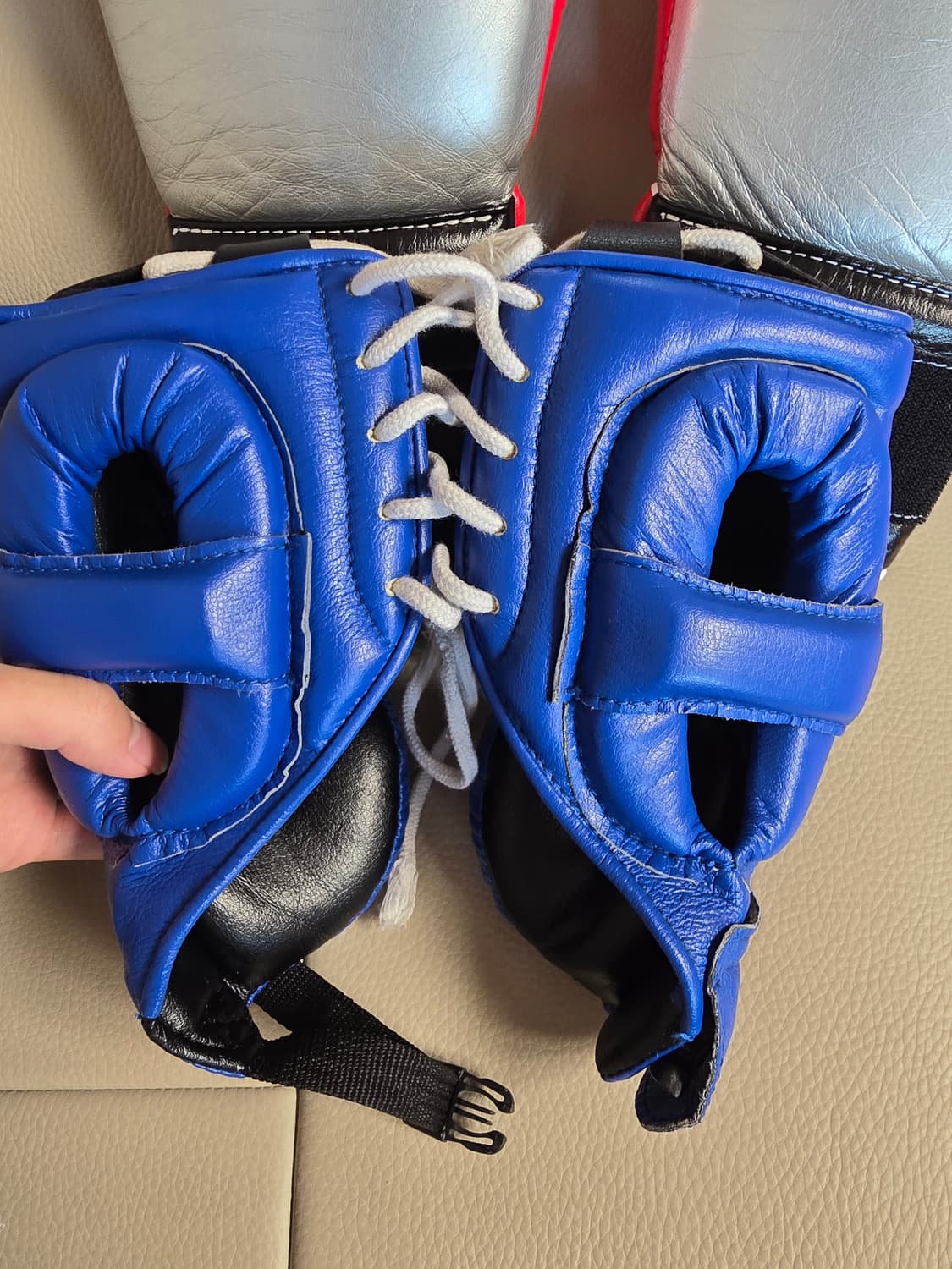 위닝 14온스 3색 커스텀 + 블루 t 헤드기어m 커스텀 복싱 스파링세트 상품이미지7