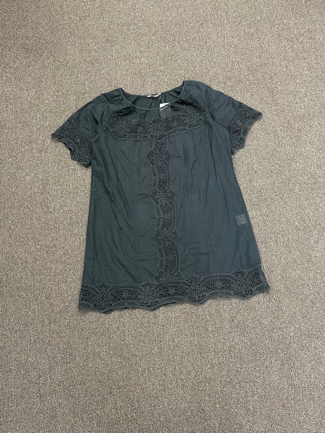 OS)Japanese vintage 레이스 자수 디테일 블랙 원피스 상품이미지2