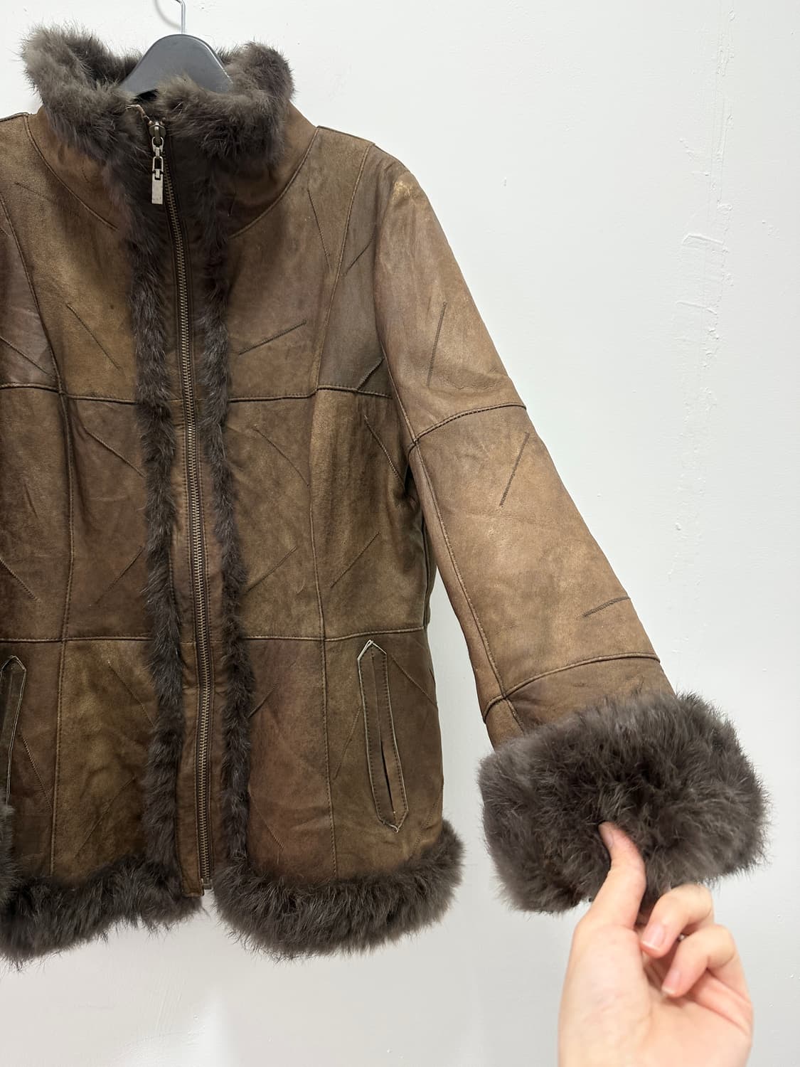 Rabbit brown fur trimming jacket 상품이미지8