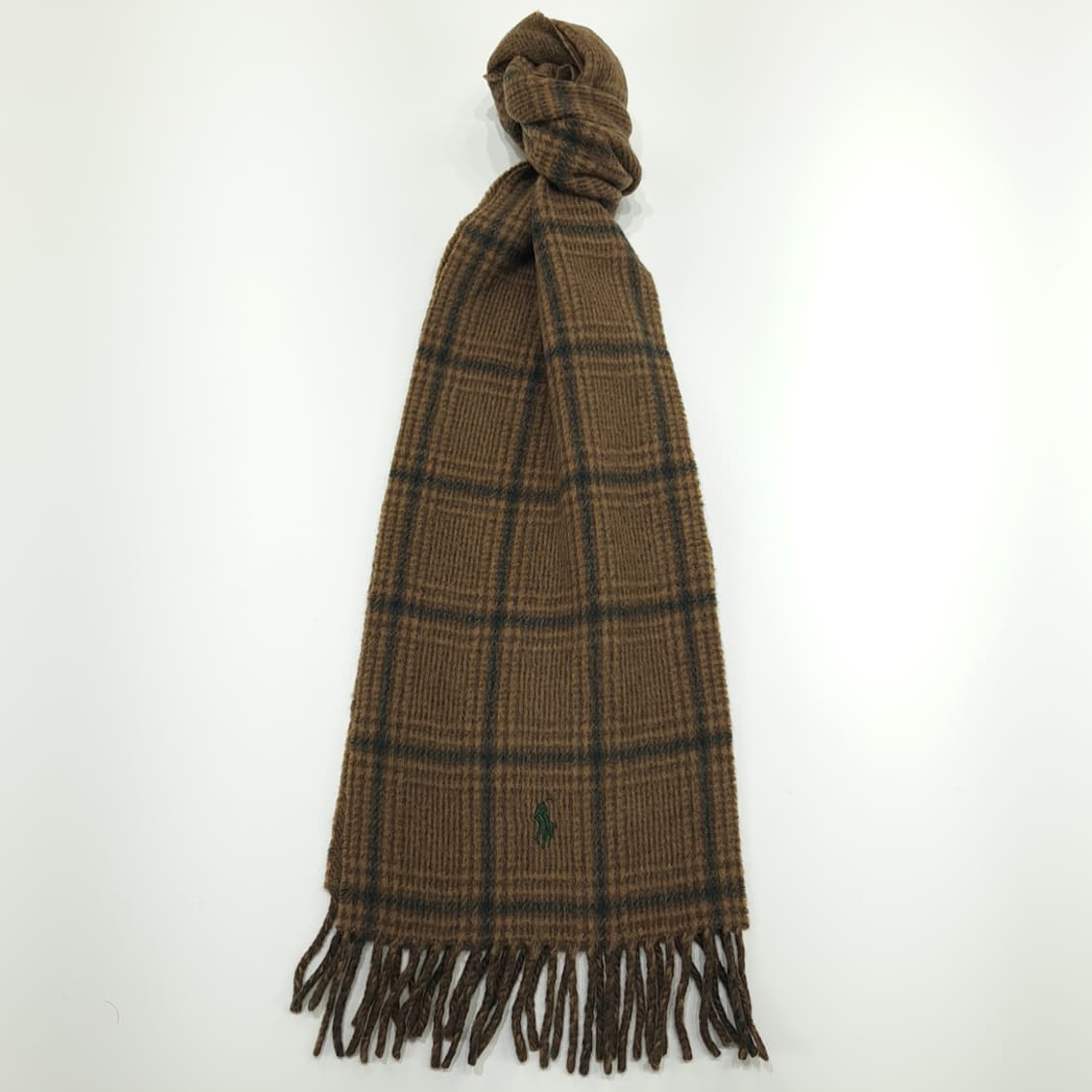 MX221 폴로 랄프로렌 브라운 체크 헤링본 버진울 양면 목도리 머플러 상품이미지1