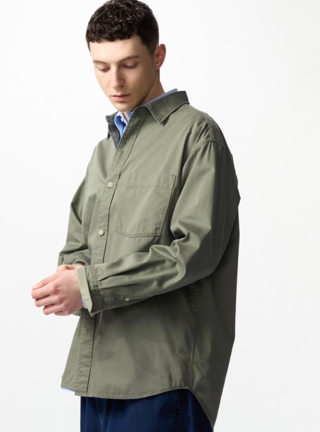 [L] 유니클로 트윌 오버 셔츠 올리브 상품이미지1