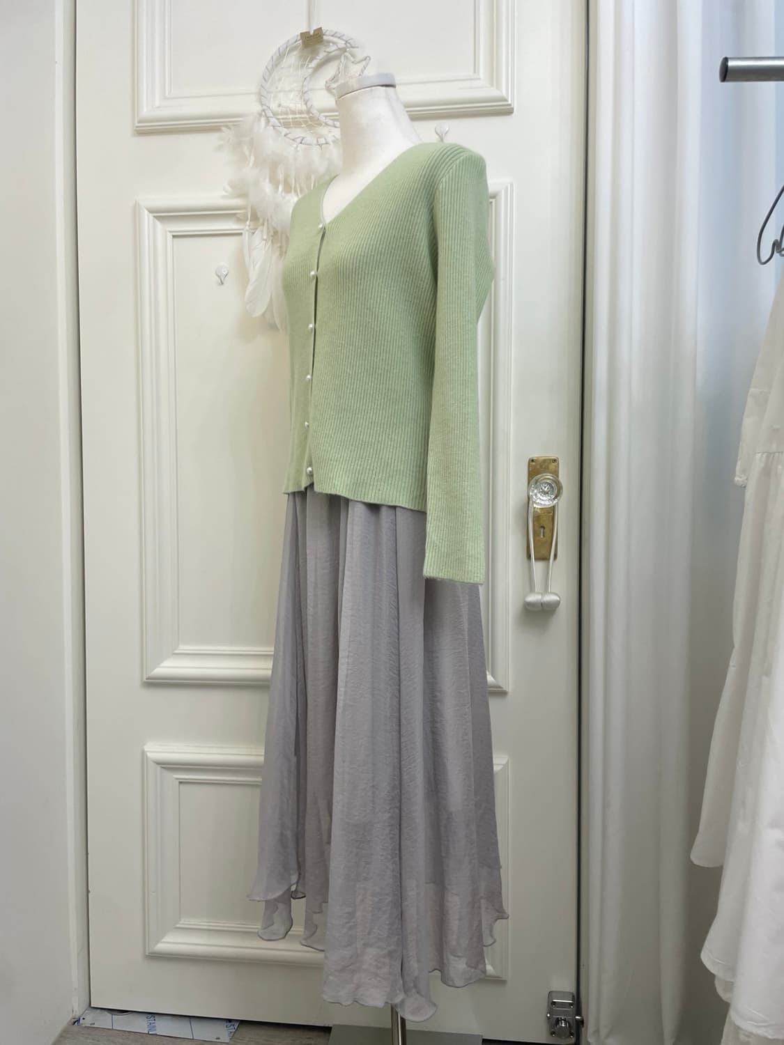 sheer gray beutiful banding long skirt 상품이미지7