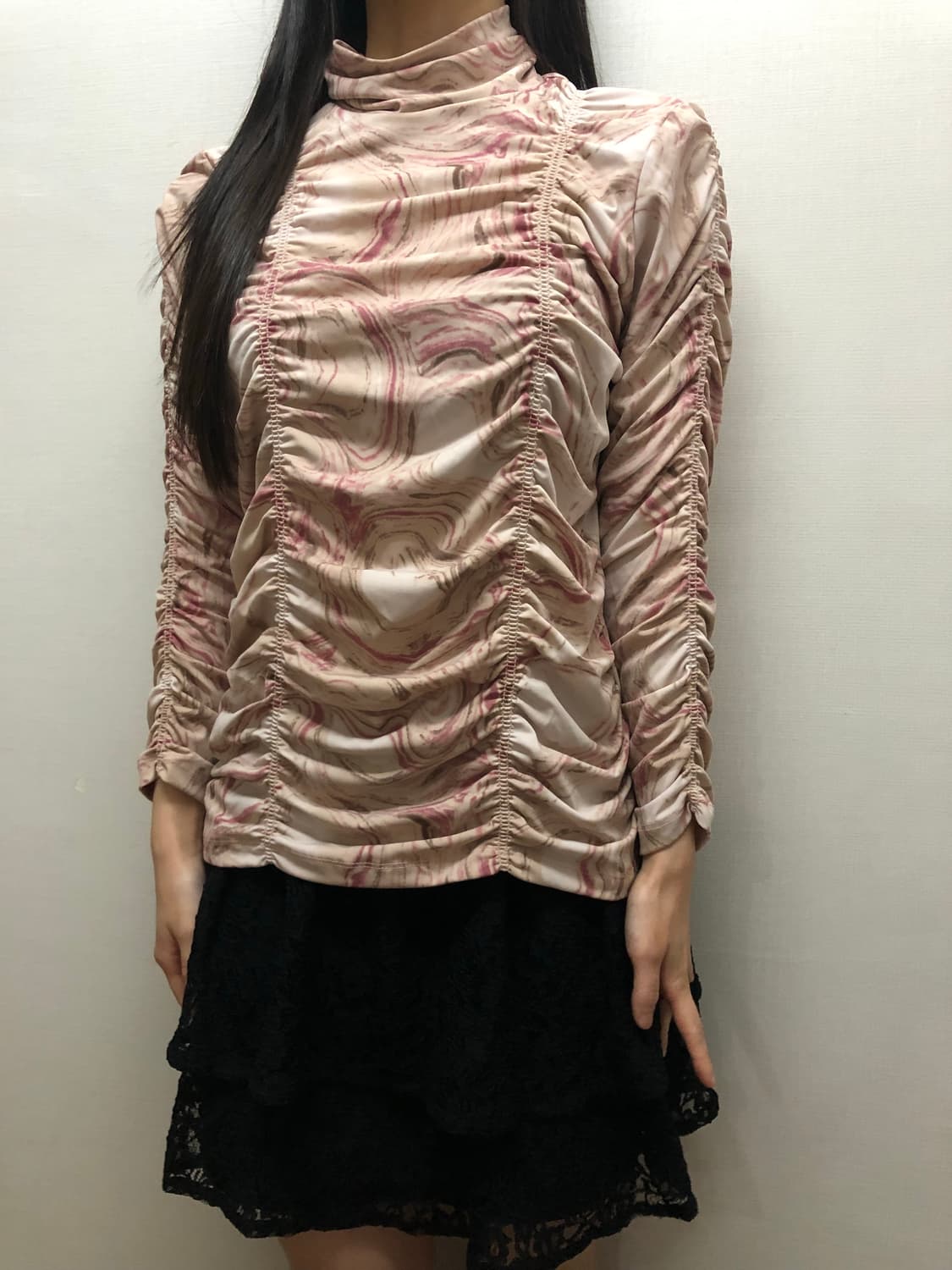 빈티지 핑크 마블 셔링 탑 상품이미지4