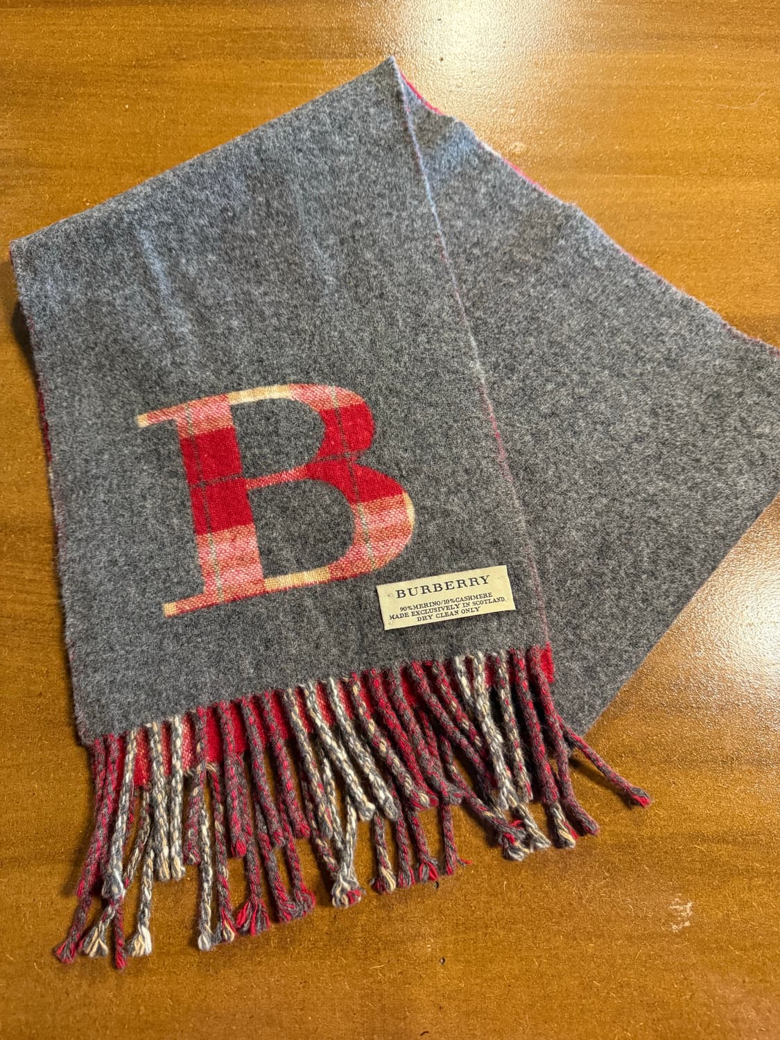 버버리 BURBERRY B로고 체크 양면 머플러 그레이 레드 FREE 상품이미지5