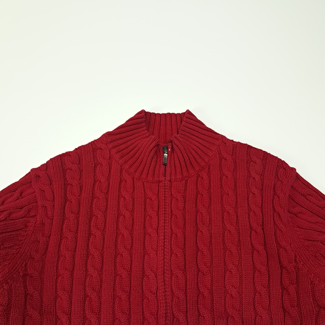 CL306 L 엘엘빈 00s 코튼 케이블 집업 레드 니트 스웨터 상품이미지2