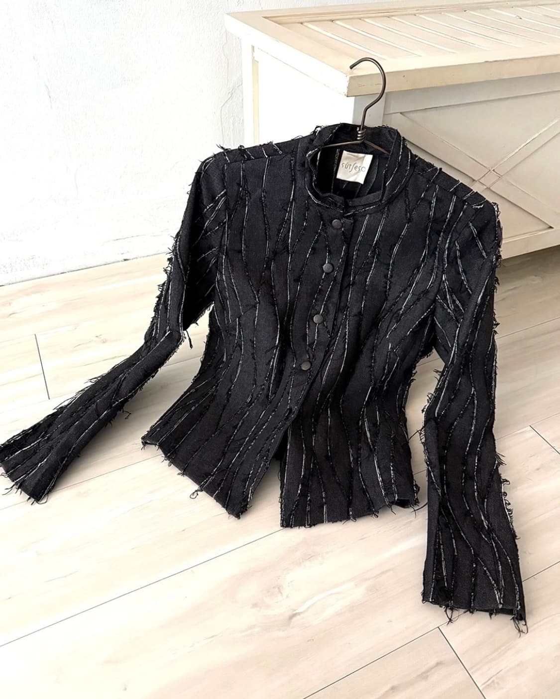 Black denim Fringe Feminine Jacket 상품이미지1