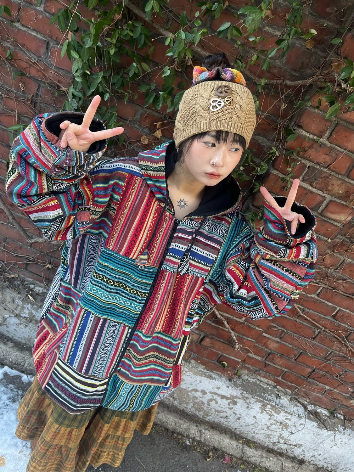 히피 패치 후드 집업 아우터 상품이미지1