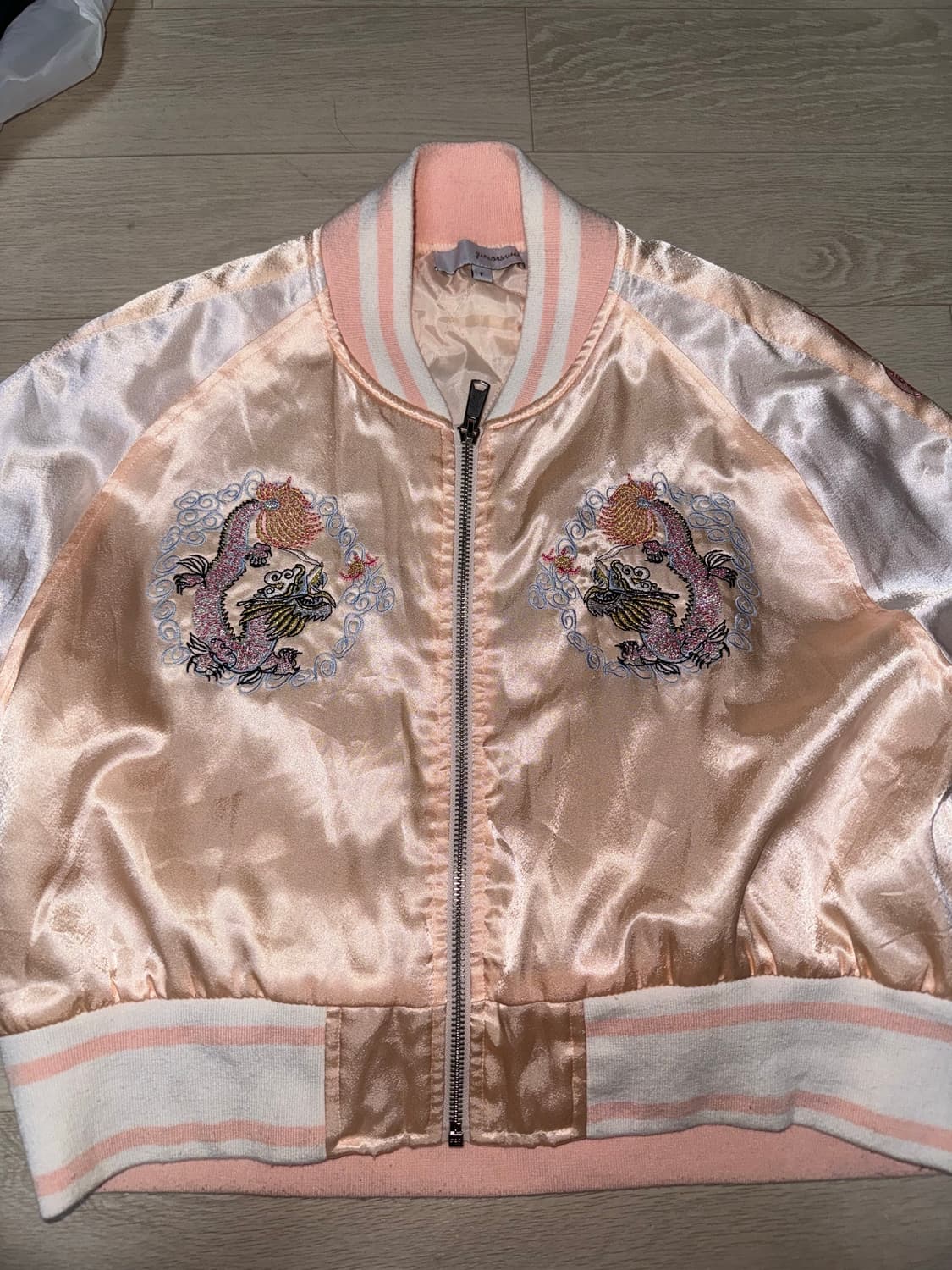 JUNIORSWEET 핑크 용 자수 빈티지 스카잔 자켓 상품이미지1