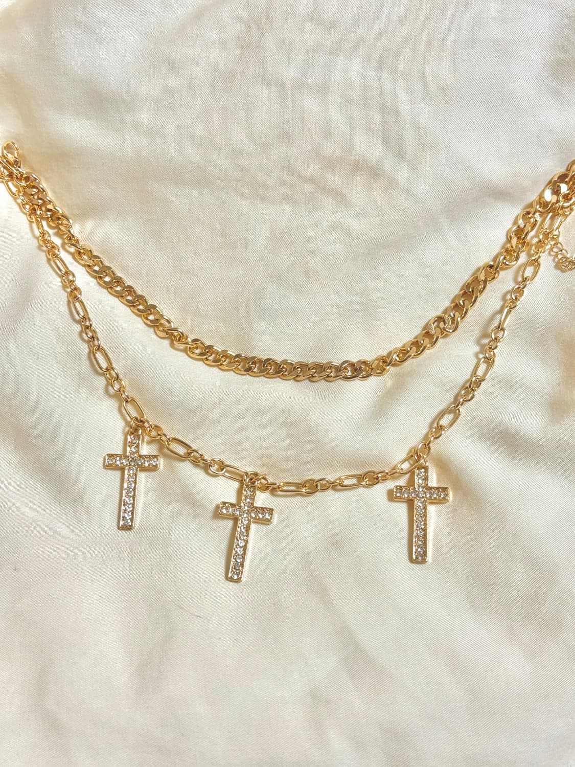 오네갸루 십자가 멀티챰 레이어드 목걸이 골드 체인 빈티지 상품이미지1