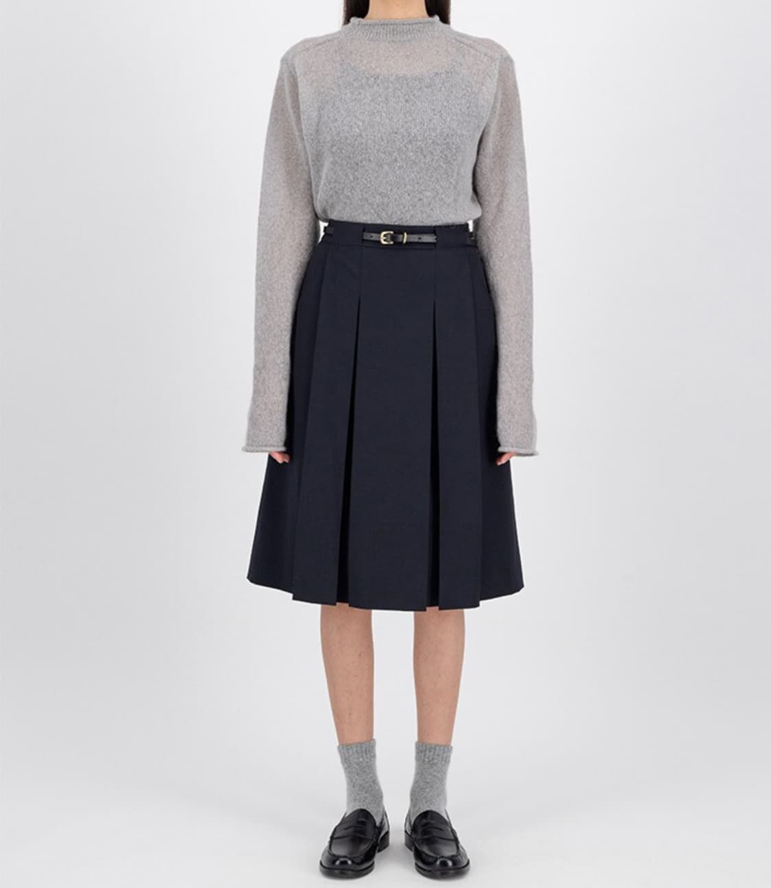 모이아 moia neat pleats skirt, M, navy 상품이미지1