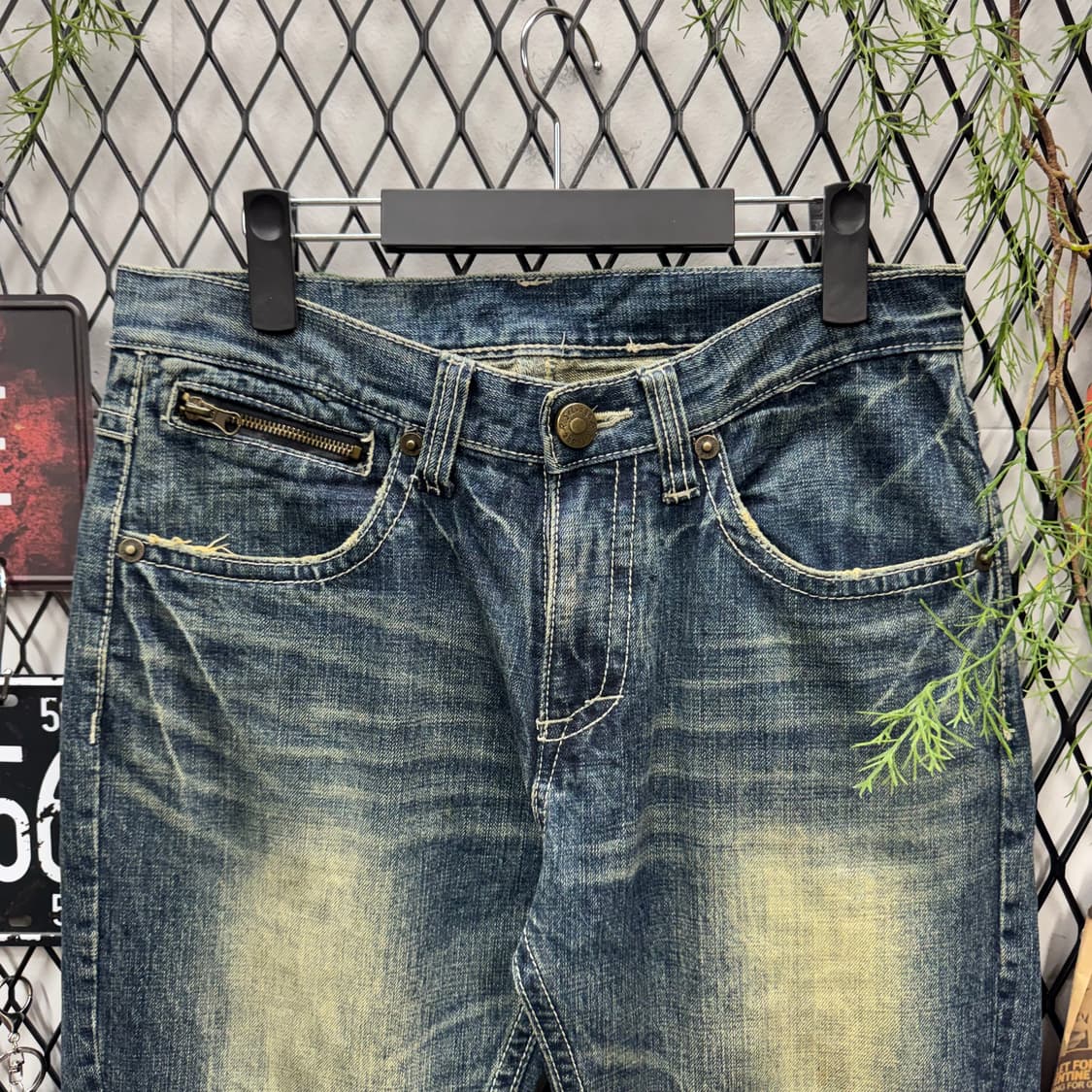 JPN VINTAGE 워싱 데님 팬츠 후면 포켓 포인트 중청 상품이미지3