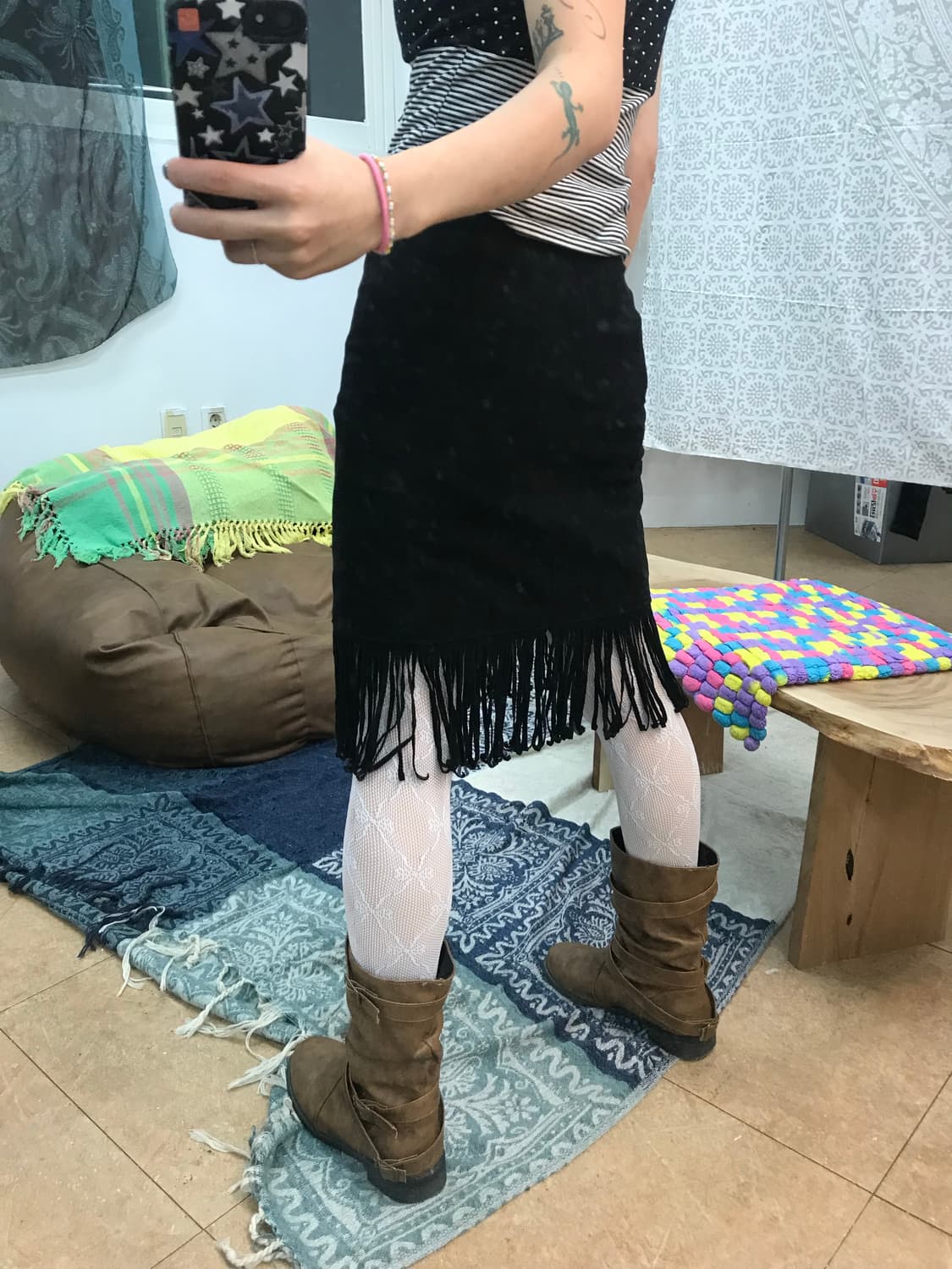 빈티지 스웨이드 보헤미안 미디스커트  상품이미지1