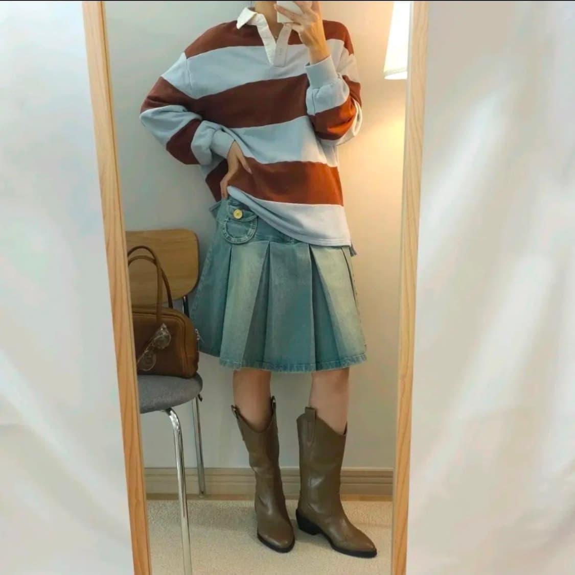 (66)올리브데올리브 여성  플리츠 데님 스커트 상품이미지2