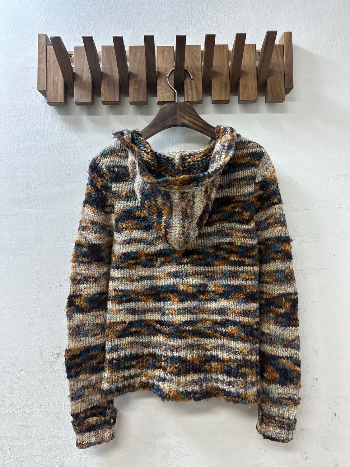 일본빈티지 멀티컬러 울 혼방 후드 더플 니트 집업 떡볶이 토글 후드 상품이미지3