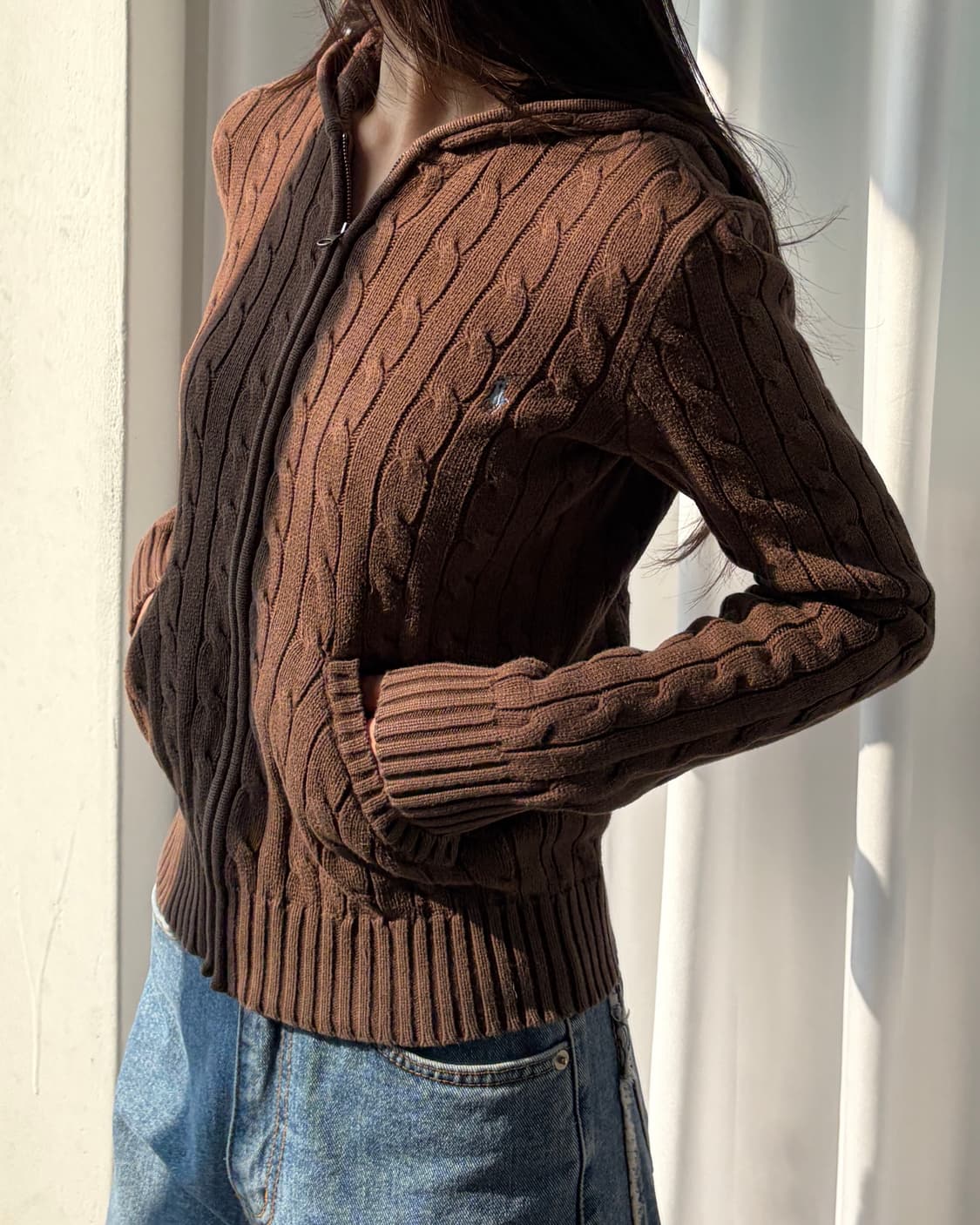 [S]폴로 랄프로렌 브라운 케이블 후드 니트 집업 상품이미지1