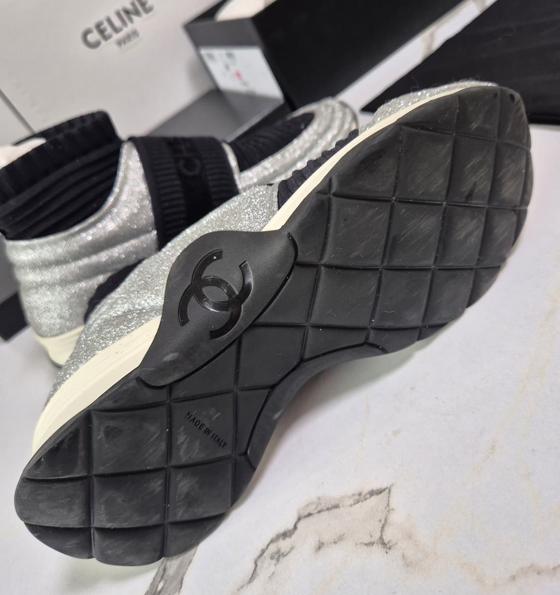 (정품) 샤넬 삭스 미드컷 글리터 스니커즈 35 상품이미지4