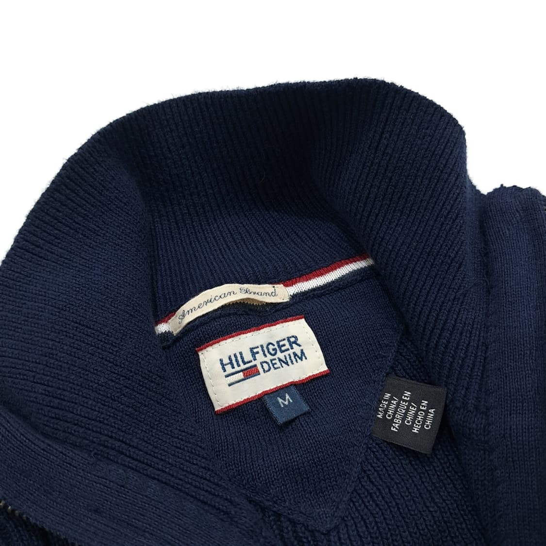 CN949 M 타미힐피거 데님 다크네이비 풀집업 니트 스웨터 상품이미지6