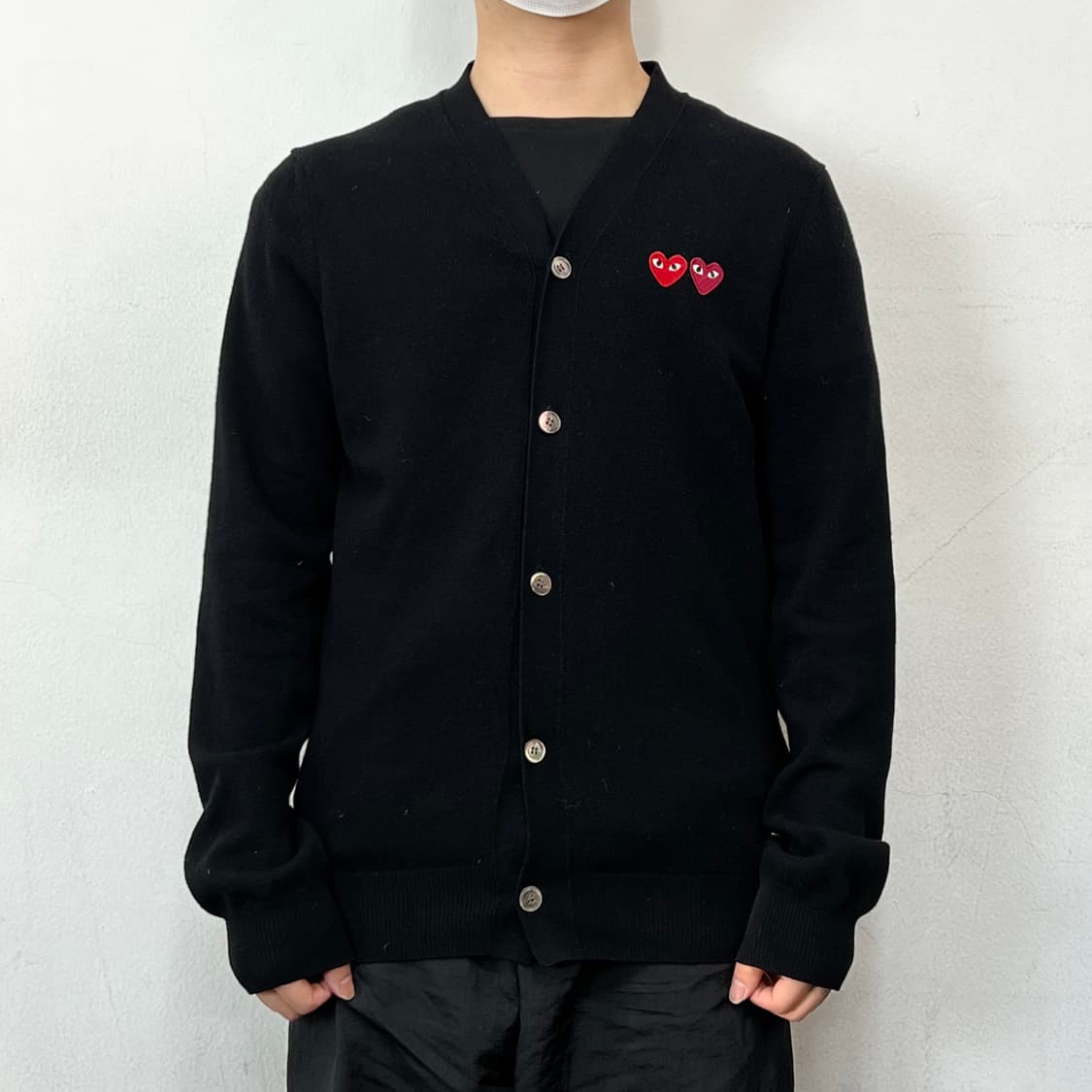 꼼데가르송 더블 하트와펜 블랙 니트 가디건 상품이미지2