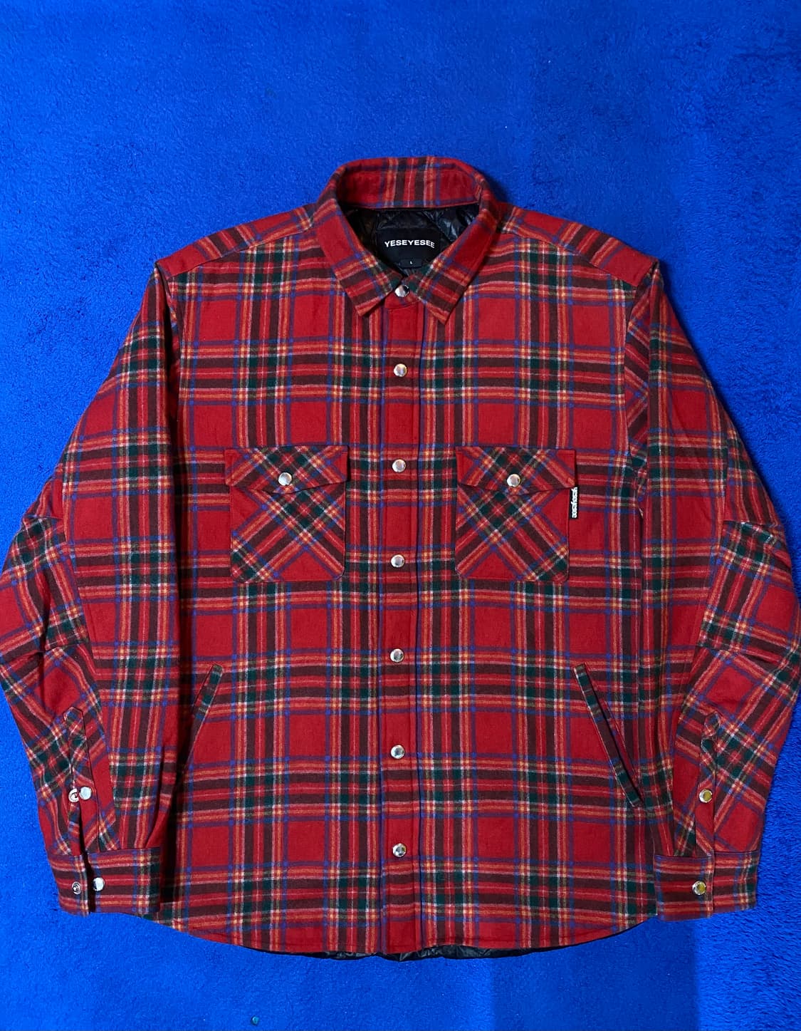 YESEYESEE 예스아이씨 퀼팅 울 레드 체크 셔츠 자켓 L 상품이미지1