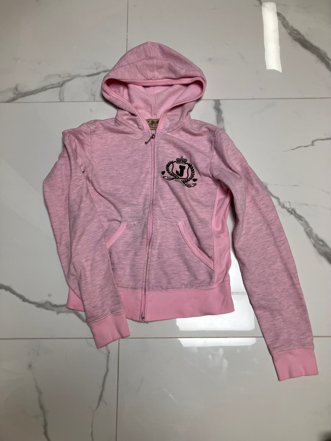 Y2K 쥬시 꾸뛰르 (초 희귀) 코튼 후드 집업 핑크 패리스힐튼 착용 상품이미지2