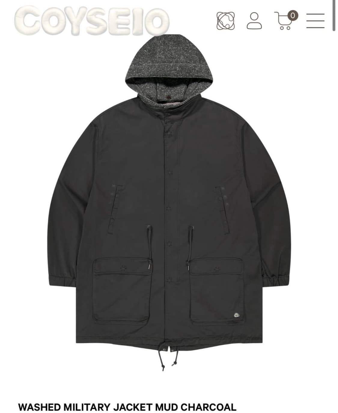 코이세이오 워시드 밀리터리 자켓 야상 머드 차콜  상품이미지1