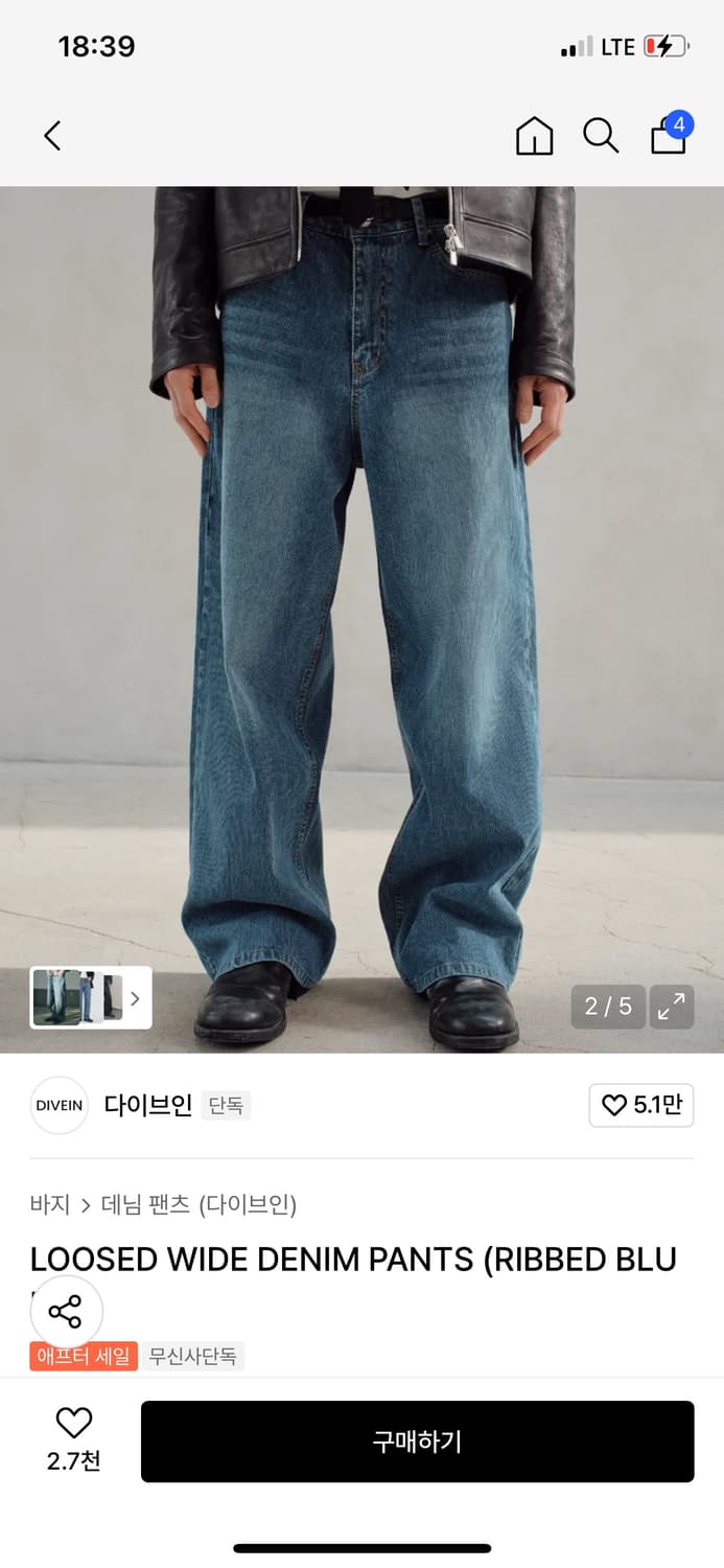 다이브인 루즈 와이드 데님 2사이즈 상품이미지1