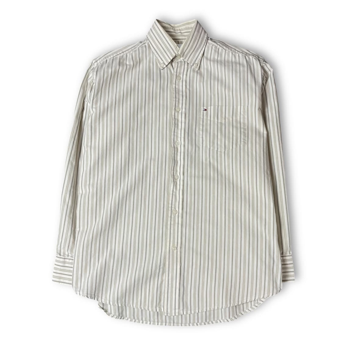 타미힐피거 아이보리 베이지 스트라이프 원포켓 긴팔 셔츠 M 상품이미지1