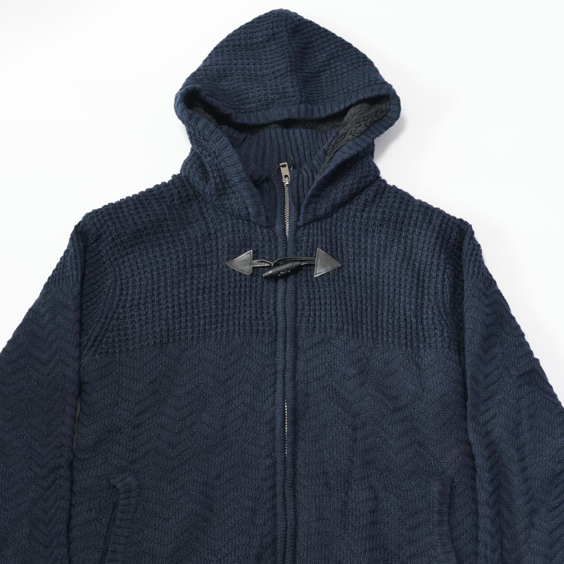 Navy Toggle Faux Fur Lined Knit Hoodie  상품이미지1