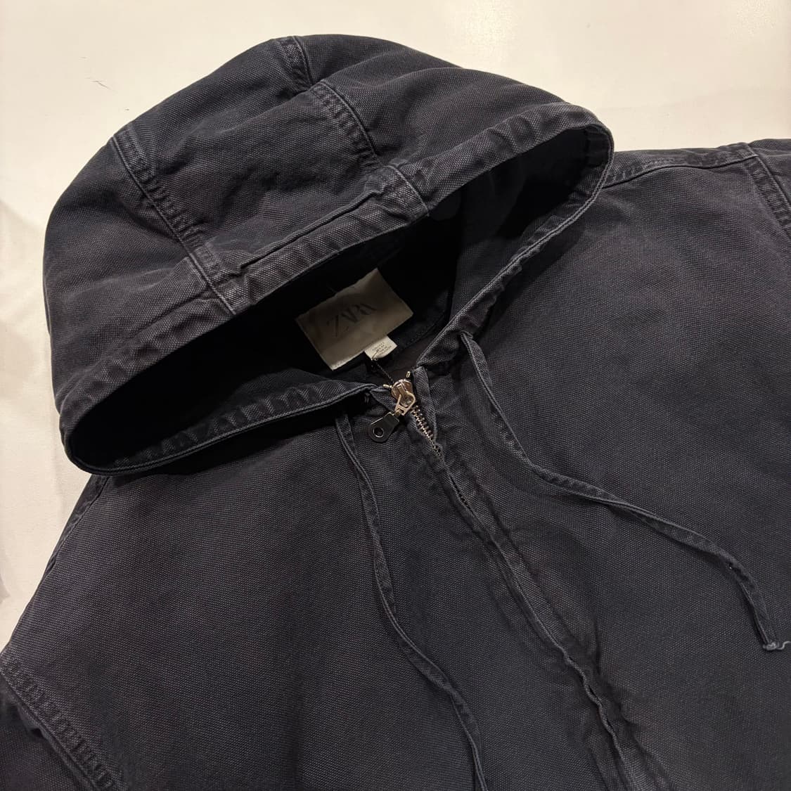 [L] 자라 워크 자켓 워싱 후드 집업 블랙 점퍼 D416 상품이미지3