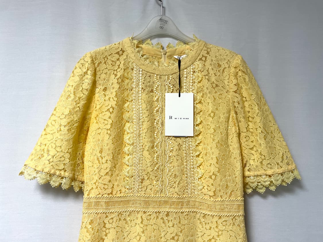 (새상품) 여성 잇미샤 레이스 펀칭 반팔 플레어 원피스 55 _ 옐로우 상품이미지3