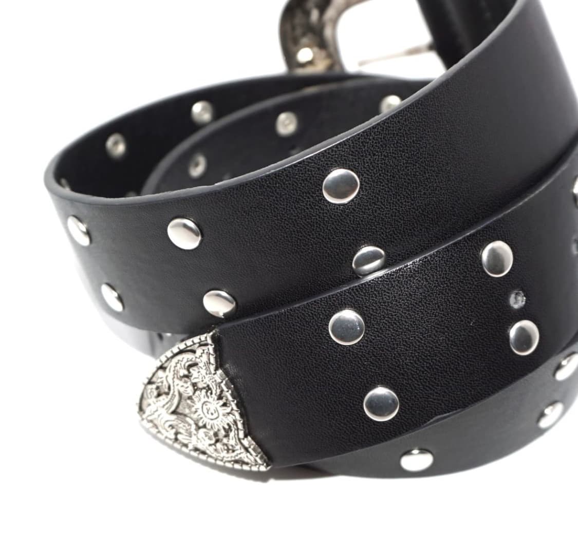 Western Engraved Silver Buckle Black Lea 상품이미지2