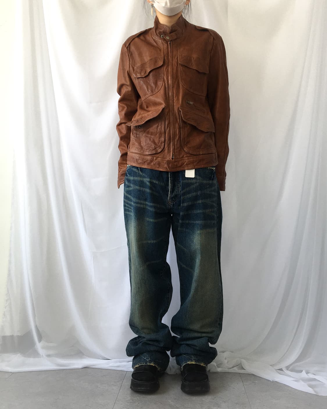 High neck multi pocket lamb leather jack 상품이미지9
